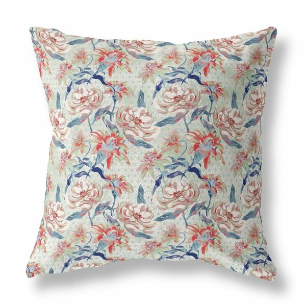 Palacedesigns 26 in. Roses Indoor & Outdoor Throw Pillow Light Green Red & Indigo PA3107102